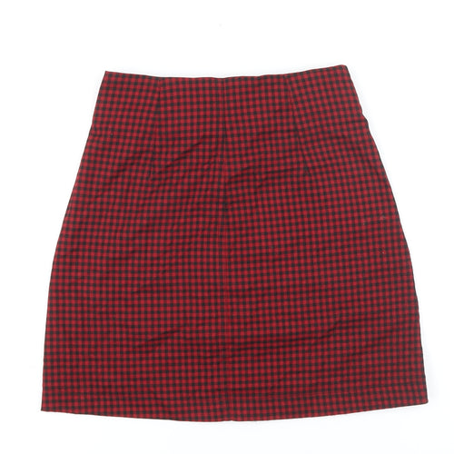 Stradivarius Womens Red Check Polyester A-Line Skirt Size 4 Zip