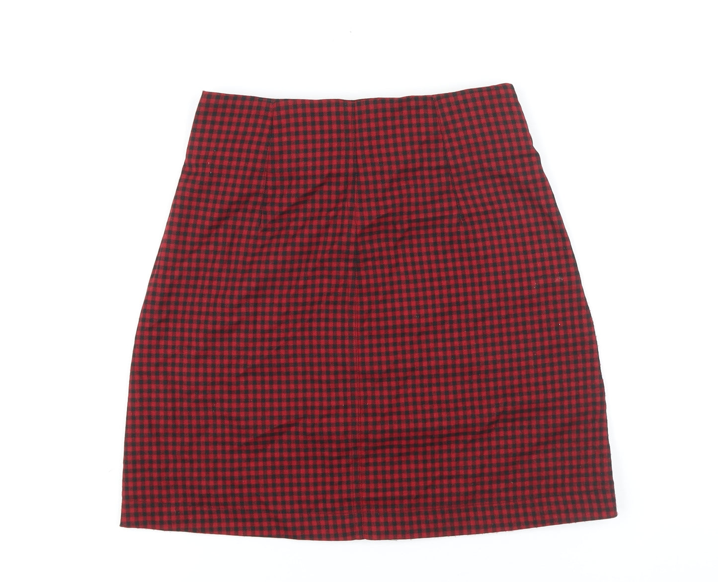 Stradivarius Womens Red Check Polyester A-Line Skirt Size 4 Zip