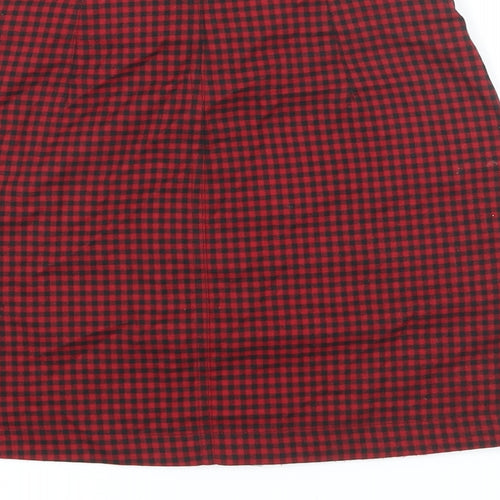 Stradivarius Womens Red Check Polyester A-Line Skirt Size 4 Zip