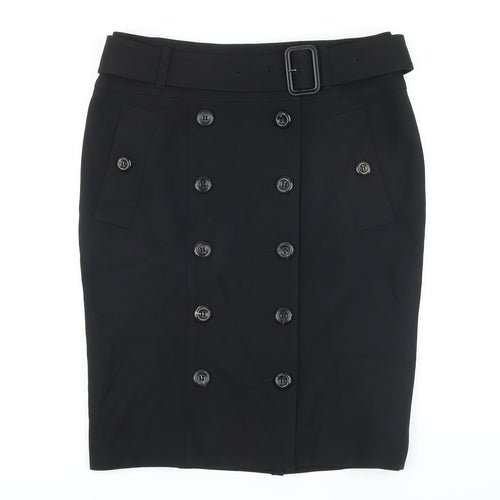 Burberry Womens Black Polyester Wrap Skirt Size 12 Button - Pencil