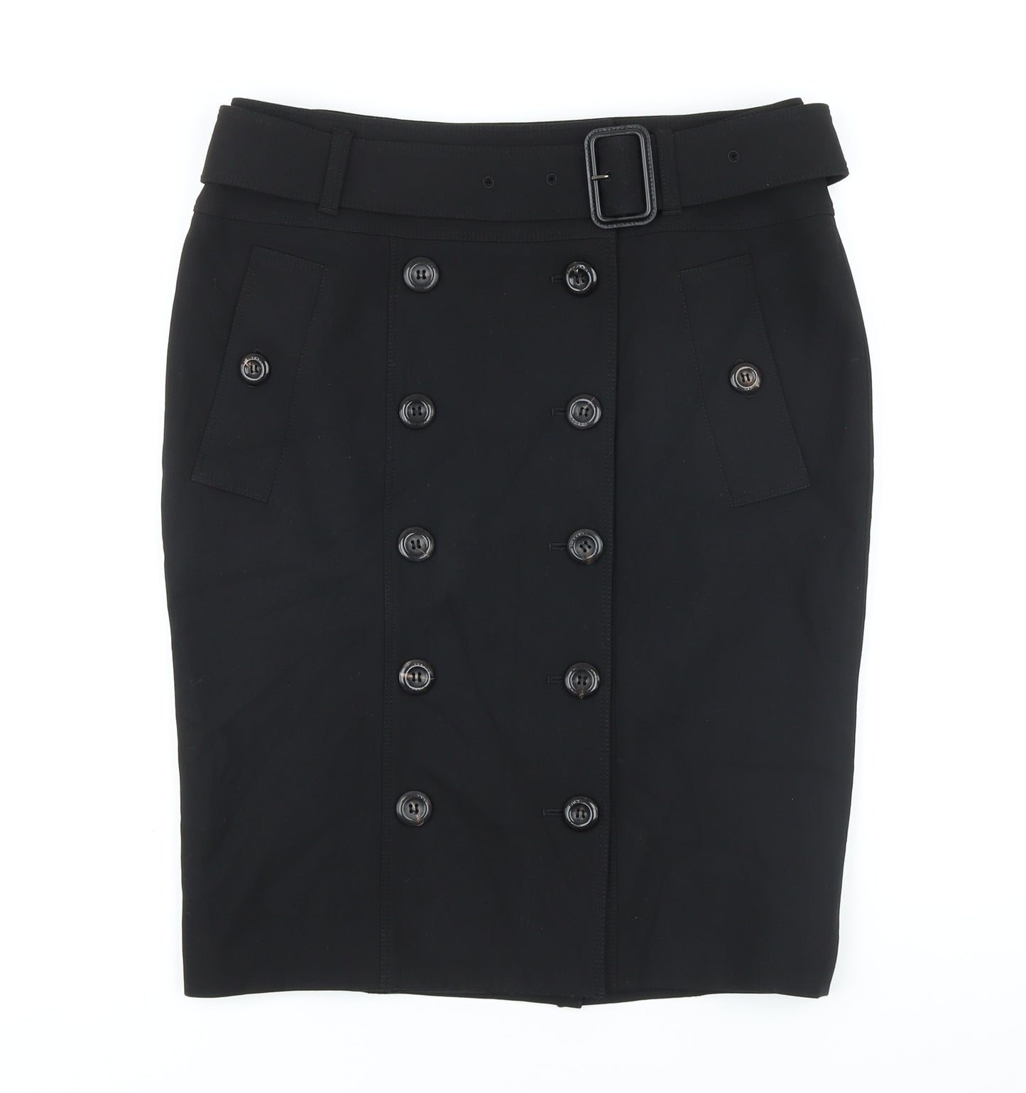 Burberry Womens Black Polyester Wrap Skirt Size 12 Button - Pencil