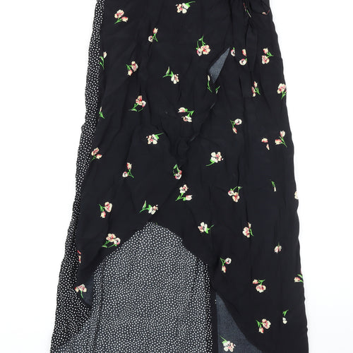 Topshop Womens Black Floral Viscose Wrap Skirt Size 10 Zip - High Low