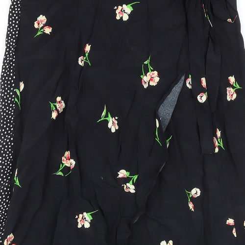 Topshop Womens Black Floral Viscose Wrap Skirt Size 10 Zip - High Low