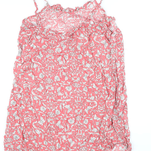 NEXT Girls Pink Floral Viscose A-Line Size 13 Years Scoop Neck