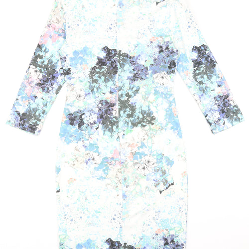 H&M Womens Multicoloured Floral Polyester Pencil Dress Size S Round Neck