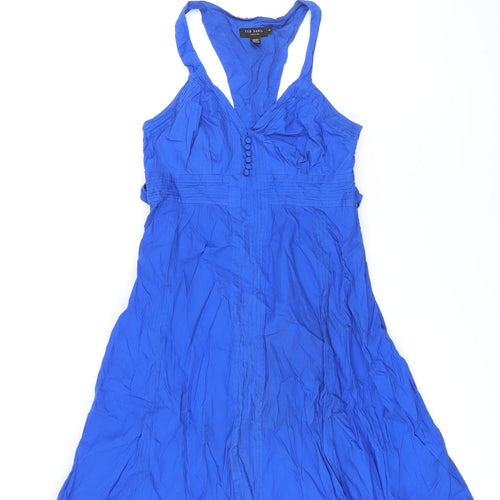 Ted Baker Womens Blue Cotton A-Line Size 10 V-Neck Zip