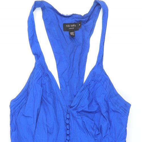Ted Baker Womens Blue Cotton A-Line Size 10 V-Neck Zip
