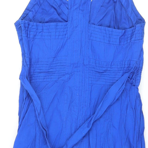 Ted Baker Womens Blue Cotton A-Line Size 10 V-Neck Zip