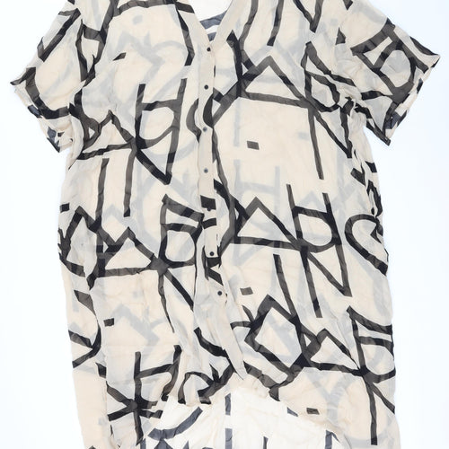 H&M Womens Beige Viscose Basic Button-Up Size L Collared