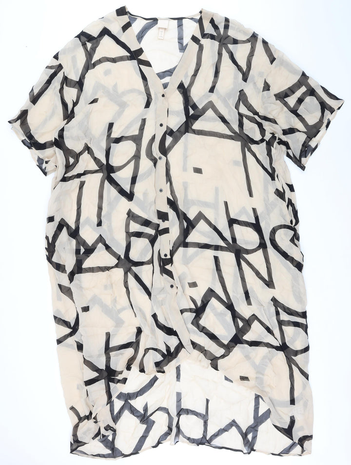 H&M Womens Beige Viscose Basic Button-Up Size L Collared