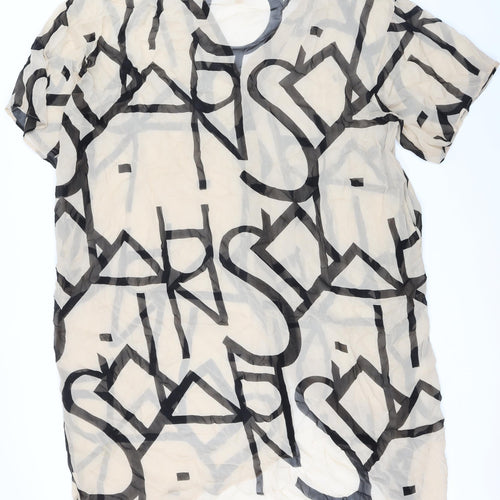 H&M Womens Beige Viscose Basic Button-Up Size L Collared