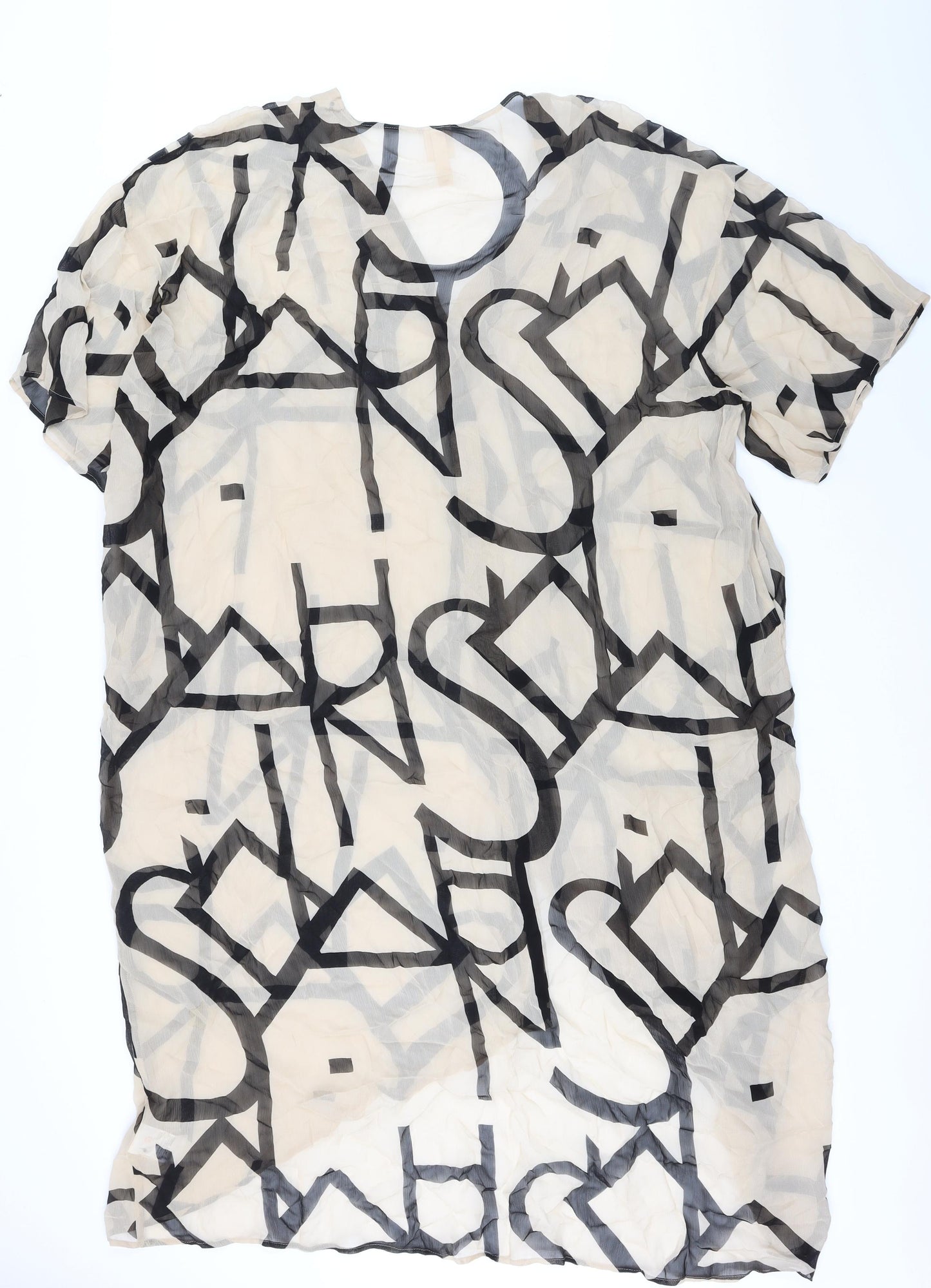 H&M Womens Beige Viscose Basic Button-Up Size L Collared