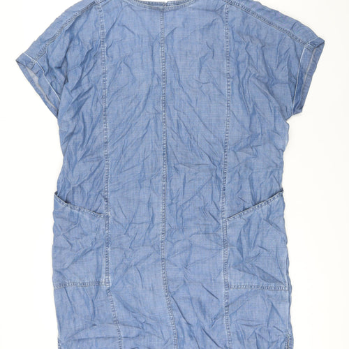 NEXT Womens Blue Lyocell Shirt Dress Size 16 Round Neck Button - Pockets