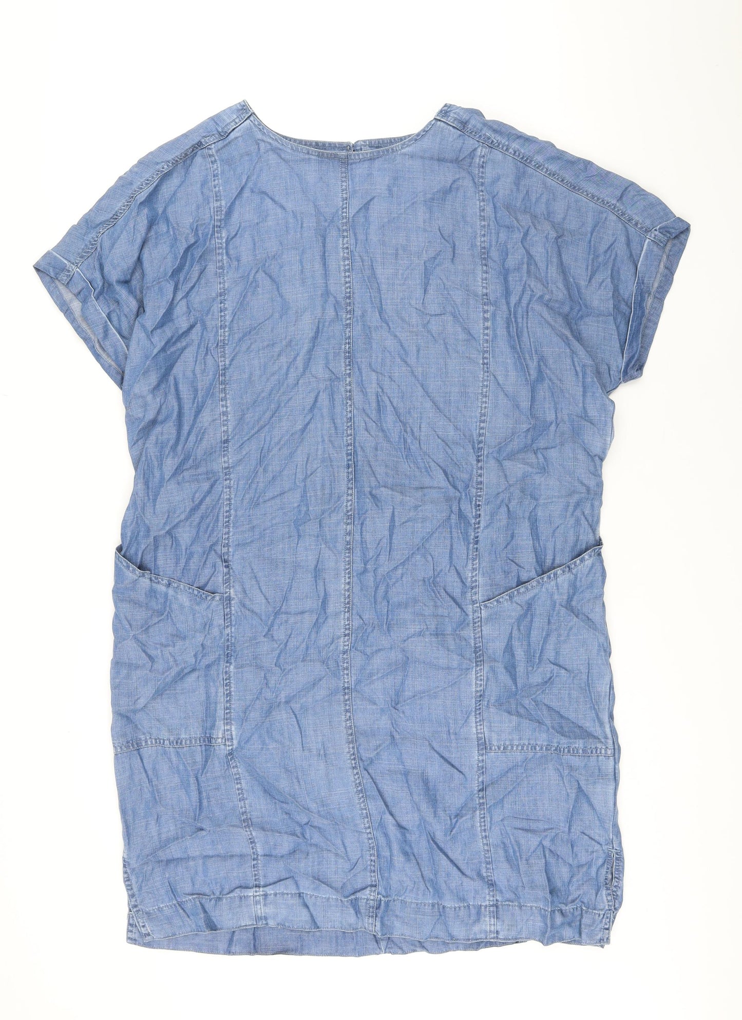 NEXT Womens Blue Lyocell Shirt Dress Size 16 Round Neck Button - Pockets