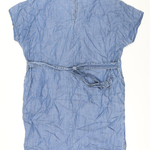 NEXT Womens Blue Lyocell Shirt Dress Size 16 Round Neck Button - Pockets