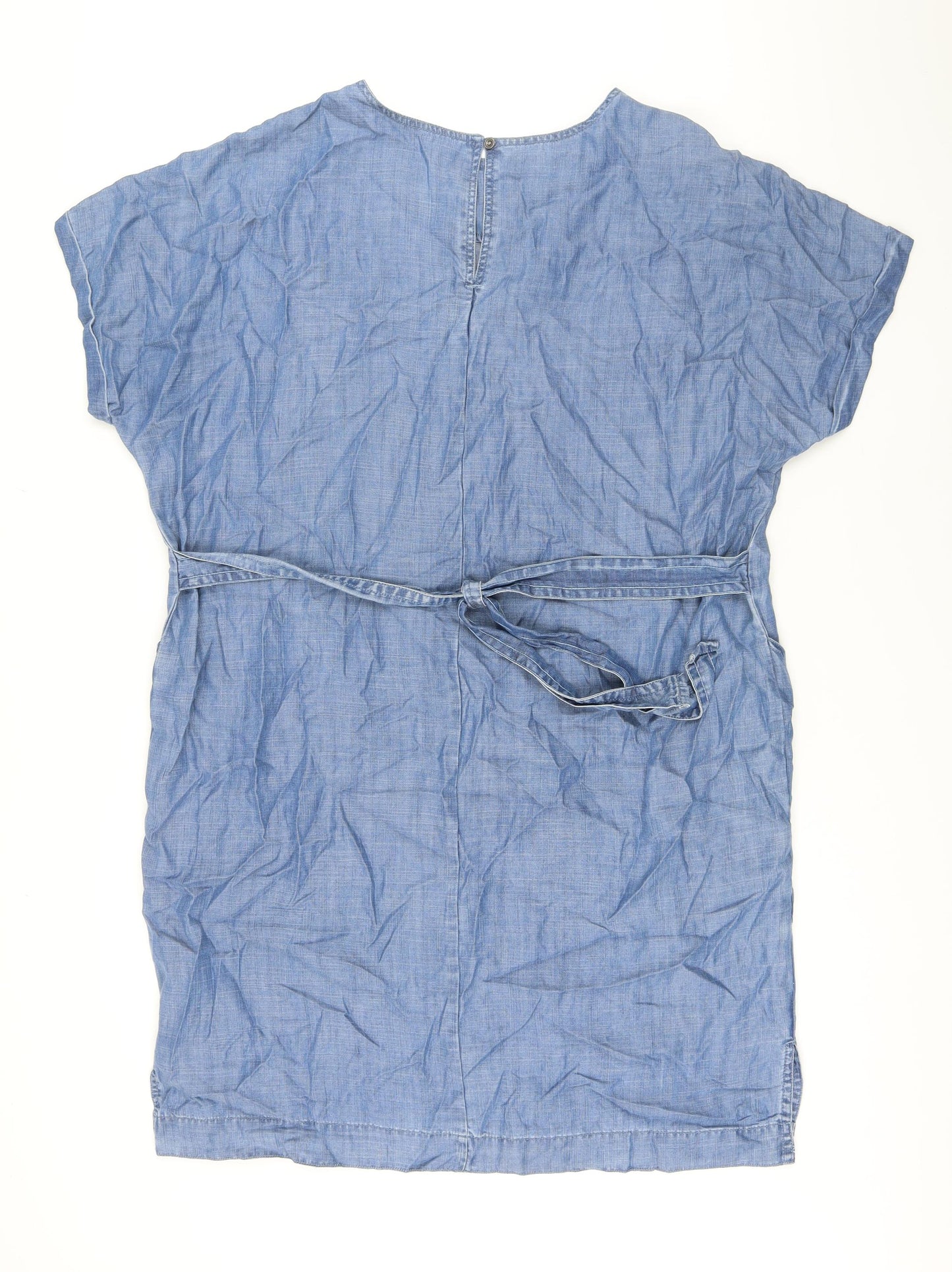 NEXT Womens Blue Lyocell Shirt Dress Size 16 Round Neck Button - Pockets