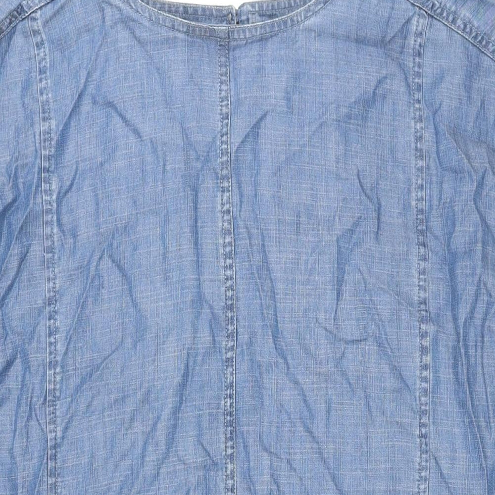 NEXT Womens Blue Lyocell Shirt Dress Size 16 Round Neck Button - Pockets
