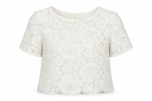 Front view of Topshop women’s white cotton basic button-up, size UK 12, boat neck - lace up detail