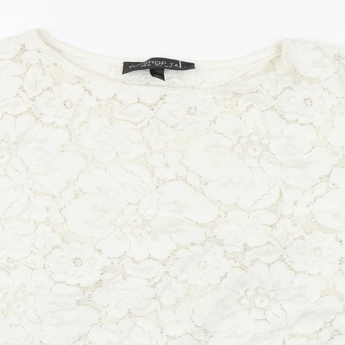 Topshop Womens White Cotton Basic Button-Up Size 12 Boat Neck - Lace up detail