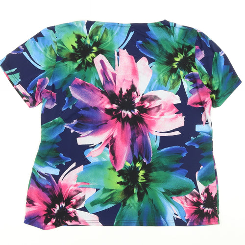 Anne Smith Womens Multicoloured Floral Polyester Basic T-Shirt Size 16 V-Neck