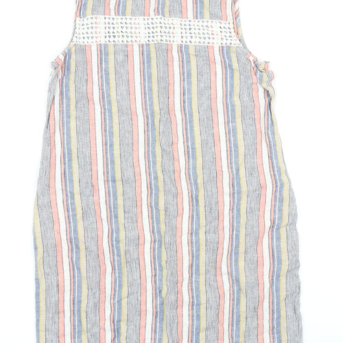 NEXT Womens Multicoloured Striped Linen Pencil Dress Size 8 Round Neck Button