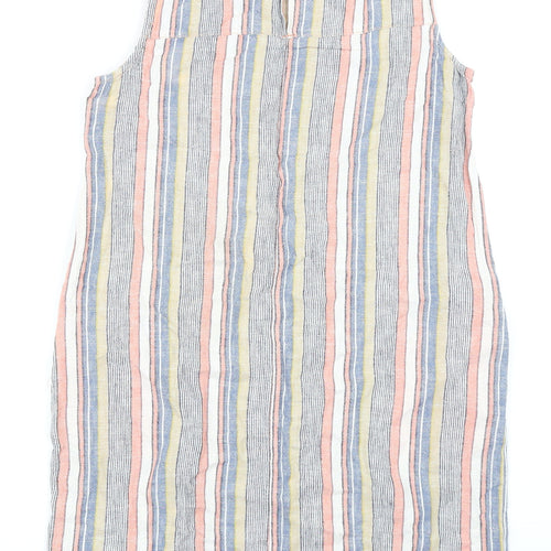 NEXT Womens Multicoloured Striped Linen Pencil Dress Size 8 Round Neck Button