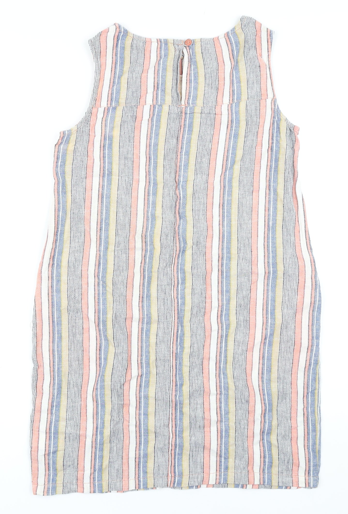 NEXT Womens Multicoloured Striped Linen Pencil Dress Size 8 Round Neck Button