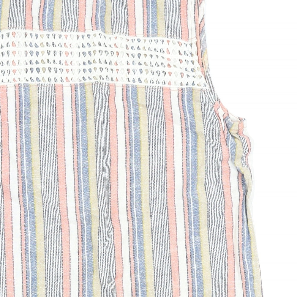 NEXT Womens Multicoloured Striped Linen Pencil Dress Size 8 Round Neck Button