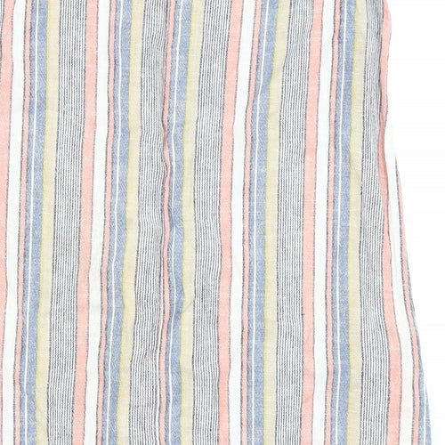 NEXT Womens Multicoloured Striped Linen Pencil Dress Size 8 Round Neck Button