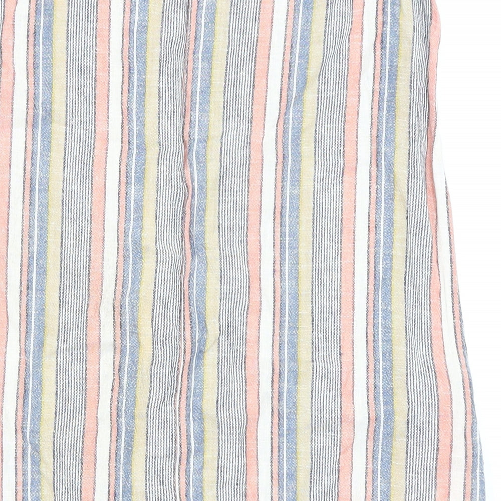 NEXT Womens Multicoloured Striped Linen Pencil Dress Size 8 Round Neck Button