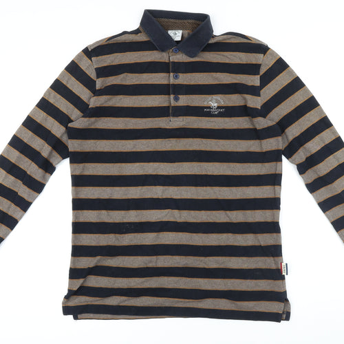Santa Barbara Mens Blue Striped Cotton Polo Size M Collared Button