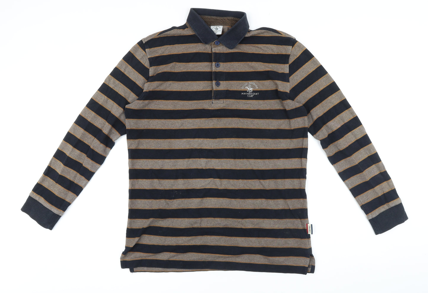 Santa Barbara Mens Blue Striped Cotton Polo Size M Collared Button