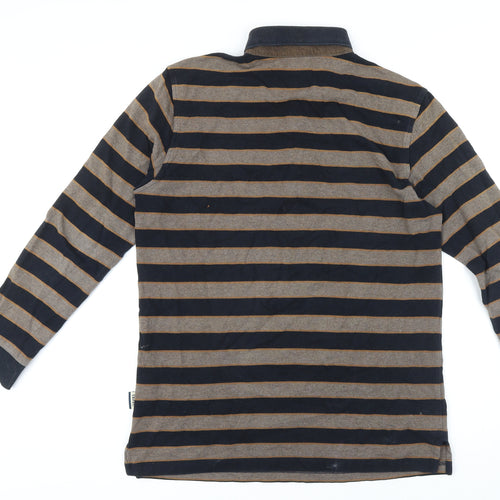 Santa Barbara Mens Blue Striped Cotton Polo Size M Collared Button