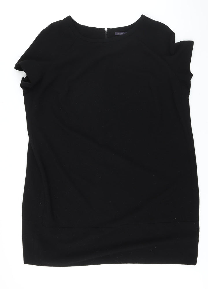 Marks and Spencer Womens Black Polyester Pencil Dress Size 24 Boat Neck Zip