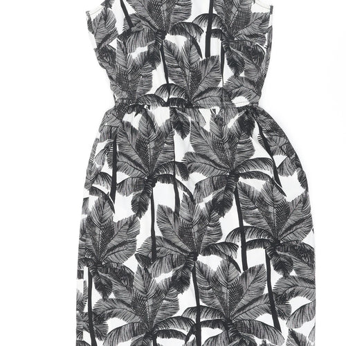 H&M Womens White Polyester A-Line Size 6 Square Neck - Palm Trees