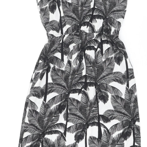 H&M Womens White Polyester A-Line Size 6 Square Neck - Palm Trees