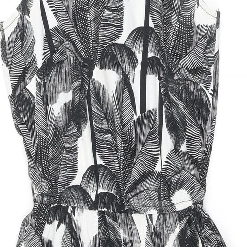 H&M Womens White Polyester A-Line Size 6 Square Neck - Palm Trees