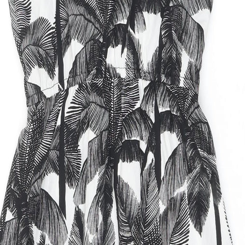 H&M Womens White Polyester A-Line Size 6 Square Neck - Palm Trees