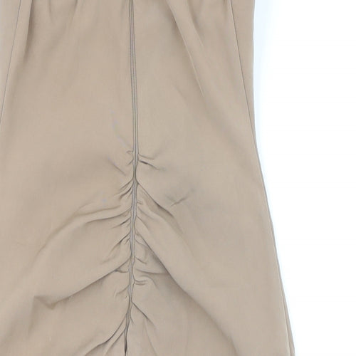 PRETTYLITTLETHING Womens Beige Polyester Bodycon Size 8 Halter Zip
