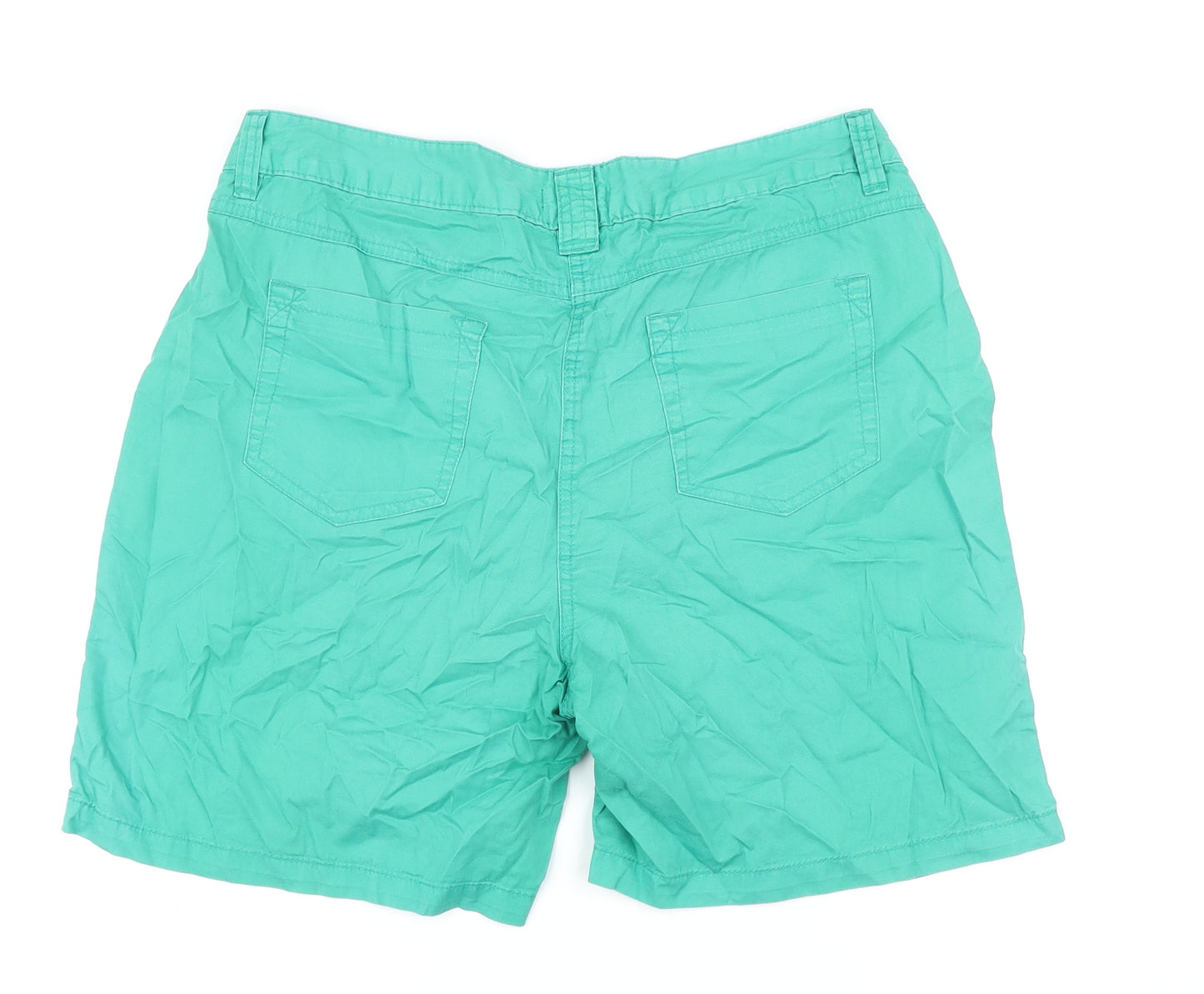 M&Co Womens Green Cotton Basic Shorts Size 16 L7 in Regular Zip