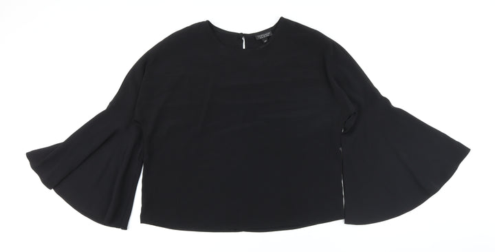 Topshop Womens Black Polyester Basic Button-Up Size 10 Round Neck - Big Sleeves