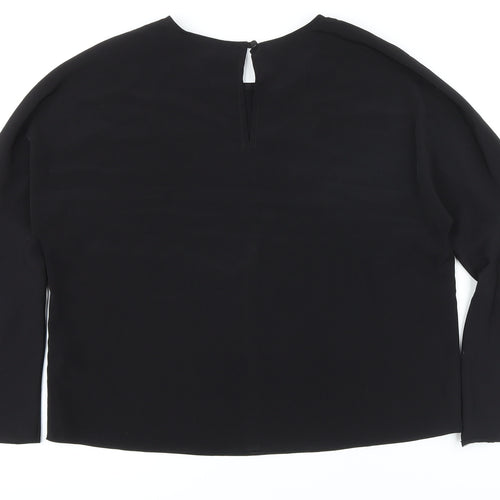 Topshop Womens Black Polyester Basic Button-Up Size 10 Round Neck - Big Sleeves