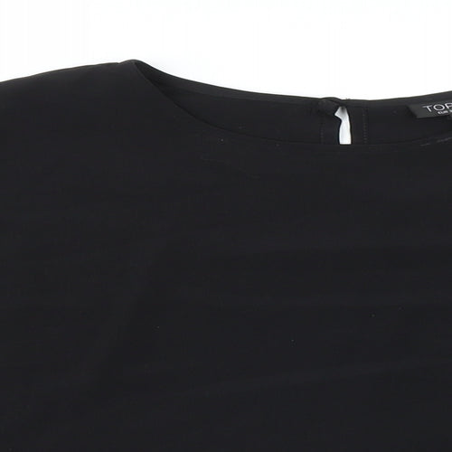 Topshop Womens Black Polyester Basic Button-Up Size 10 Round Neck - Big Sleeves