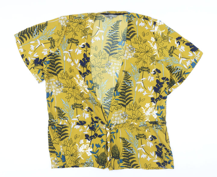 Lily & Me Womens Yellow Floral Polyester Basic Button-Up Size 16 V-Neck