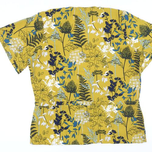 Lily & Me Womens Yellow Floral Polyester Basic Button-Up Size 16 V-Neck