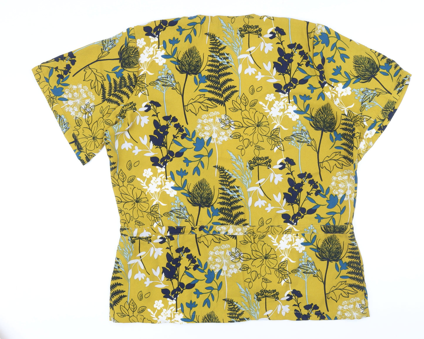 Lily & Me Womens Yellow Floral Polyester Basic Button-Up Size 16 V-Neck