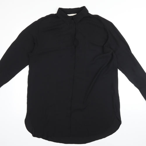 H&M Womens Black Polyester Basic Button-Up Size M Collared
