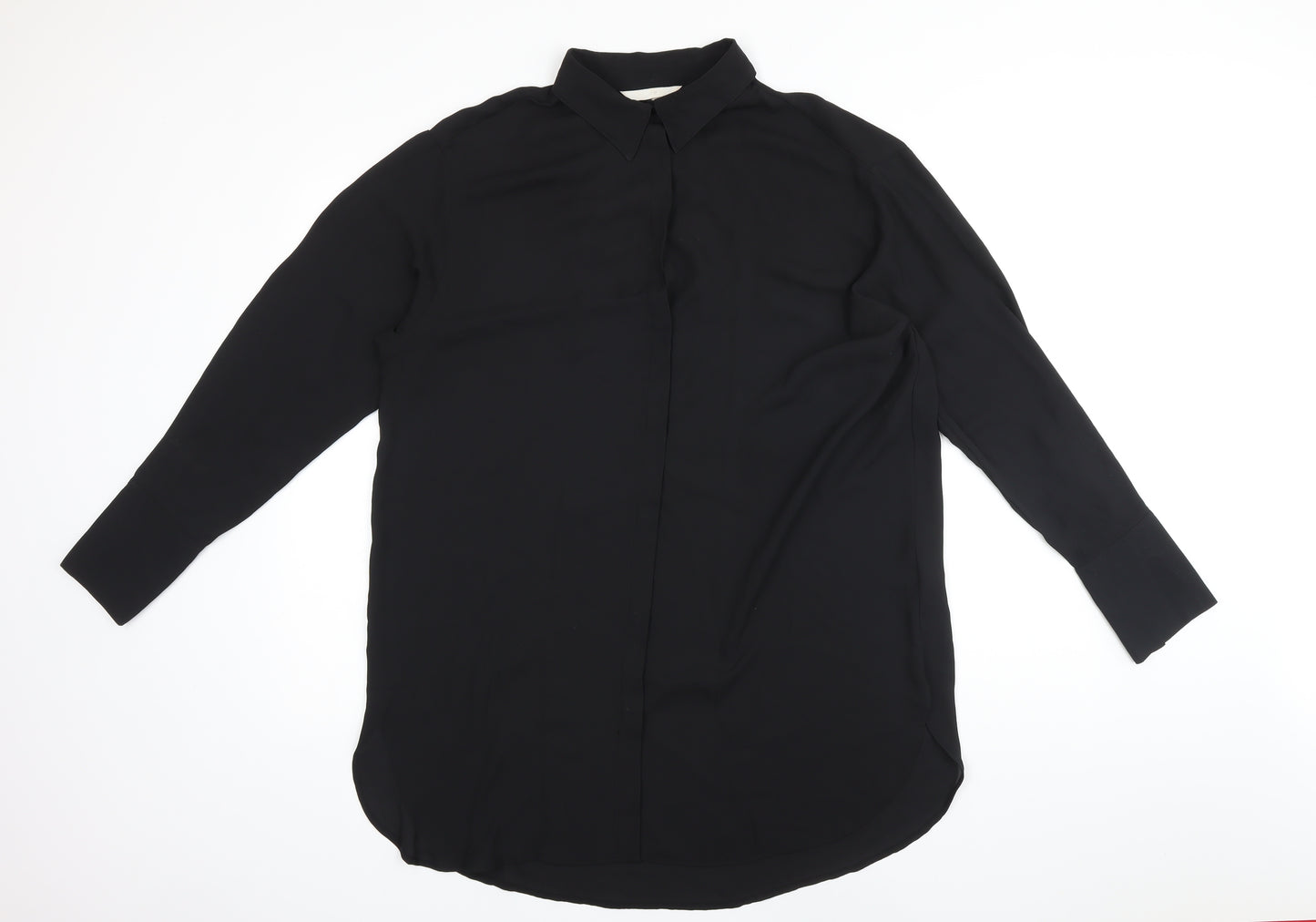 H&M Womens Black Polyester Basic Button-Up Size M Collared