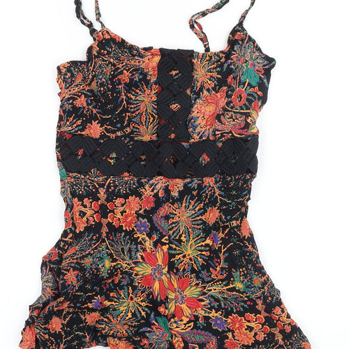 Topshop Womens Black Floral Viscose Playsuit One-Piece Size 10 Zip