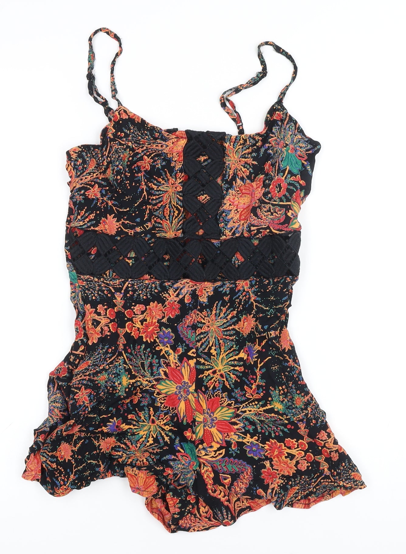 Topshop Womens Black Floral Viscose Playsuit One-Piece Size 10 Zip